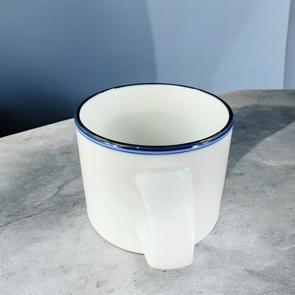 Dansk Concerto Allegro Blue Rimmed Coffee Mug Cup Portugal Ceramic White VTG - Picture 4 of 14